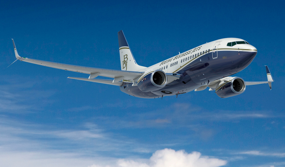 飞行中的 bbj 波音公务机